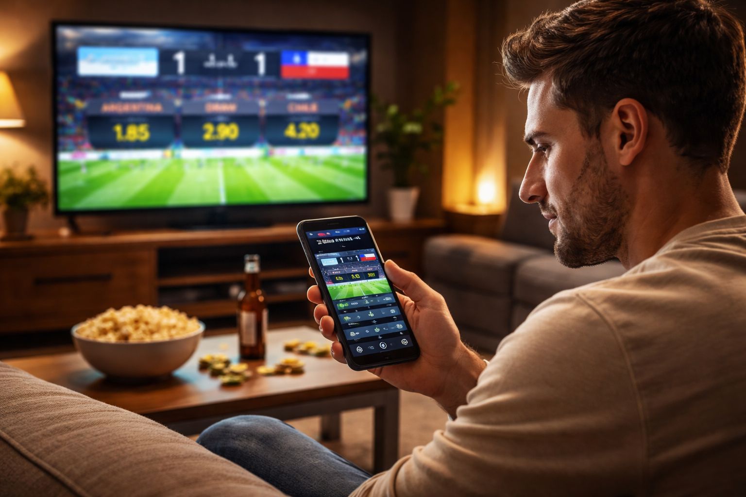 A mobile bettor in Argentina watching a live match while using the SlottoJAM sportsbook interface to track changing odds.